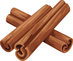 Cinnamon sticks illustration, aromatic spice, brown texture, curled ends, cooking ingredient, herbal, seasoning, natural, dried bark, food element