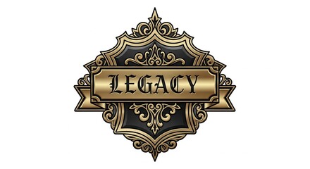 Legacy text on ornate gold and black vintage emblem isolated white background