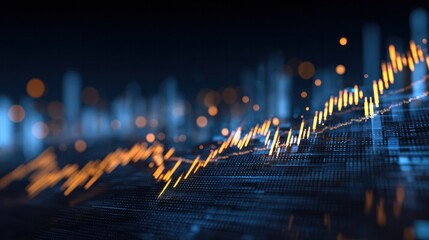 Digital Dynamics: An abstract image depicting the fluctuating nature of the financial market, with a vibrant orange line graph weaving through a digitized cityscape.