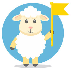 Cartoon Sheep Holding Yellow Flag