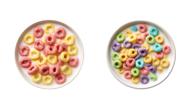Colorful Cereal Rings in Milk and Dry isolated on transparent background
