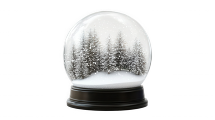 Snow globe with winter forest scene isolated on transparent background