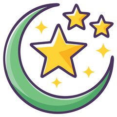 Fototapeta premium Cartoon illustration of a crescent moon and stars Islamic symbol for Ramadan celebration