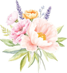 Obraz premium Watercolor painting of a floral bouquet, transparent background, vector, illustration