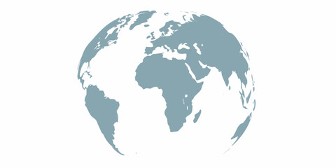 Stylized globe of earth with continents in blue gray on white background