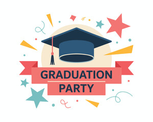 Celebration of Academic Success Graduation Party Invitation and Cap Decoration Commemorating Educational Milestone Achievement Emblem
