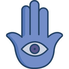 Purple Hamsa Hand Symbol with an Eye in the Palm on a Transparent Background