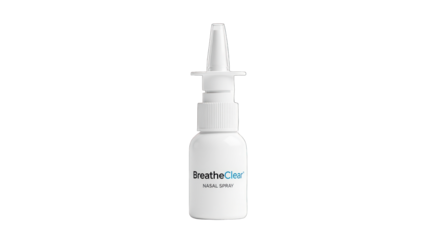 Nasal spray bottle for allergy relief and congestion treatment.
