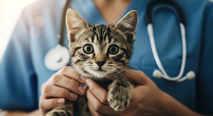 Adorable Kitten in Veterinary Care A Close Up Portrait of a Cute Tabby Cat Being Held by a Veterinar.jpg