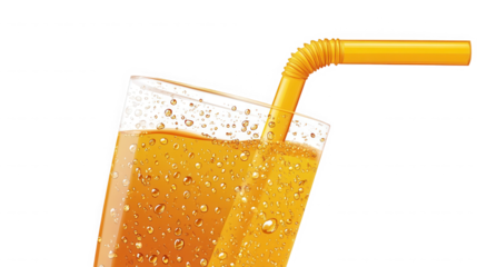 Close up of orange juice with straw isolated on transparent background