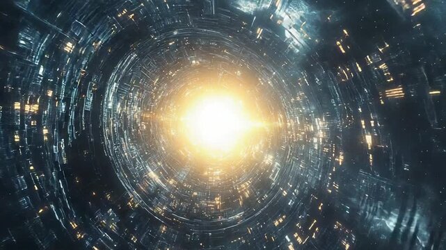 Futuristic wormhole corridor generating energy and hyperspace travel