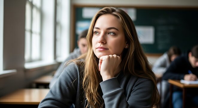 Thoughtful student in classroom during lesson with contemplative expression and natural light creati.jpg