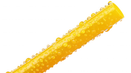 Close up of yellow straw with water drops isolated on transparent background
