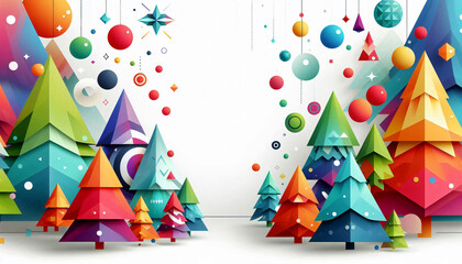 Abstract modern Christmas background with geometric tree shapes, minimal blank space for headline.