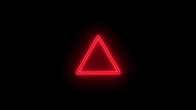 Glowing neon red color warning attention animation icon stop alert danger risk error road warning sign animated on black background.Neon line Warning Button Alert with Exclamation icon.4k video