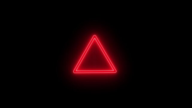 Glowing neon red color warning attention animation icon stop alert danger risk error road warning sign animated on black background.Neon line Warning Button Alert with Exclamation icon.4k video