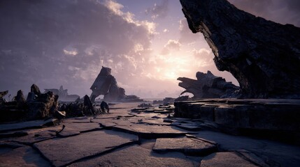 Digitally Created Alien Sunset Landscape