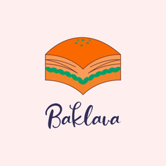 Baklava Dessert Flat Illustration  Turkish Sweet Pastry