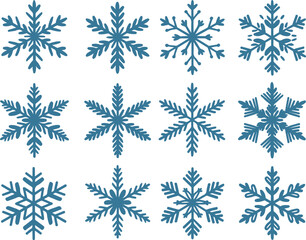 Collection of various blue snowflakes on transparent background winter holiday decorative icy frost elements vector illustration 130