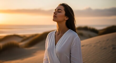 Serene Woman Enjoying Sunset Beach Meditative Moment of Tranquility and Mindfulness Embracing Peacef.jpg
