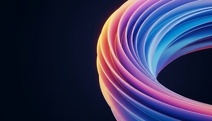 Dynamic Abstract 3D Render Featuring a Smooth Flowing Torus Shape with Vibrant Neon Gradient Colors Transitioning from Warm Yellow to Cool Blue Against a Deep Dark Background for Modern Tech