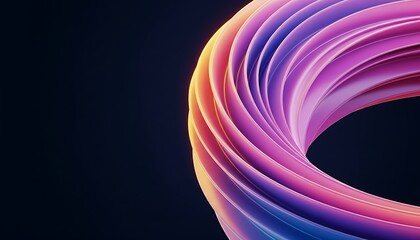 Abstract Futuristic Neon Torus Structure Featuring Smooth Flowing Layers of Vibrant Gradient Colors Including Glowing Yellow Pink Magenta and Deep Blue Against a Dark Background Design Templ