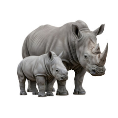 Obraz premium Mother rhinoceros with her calf showing bond of maternal care against transparent background