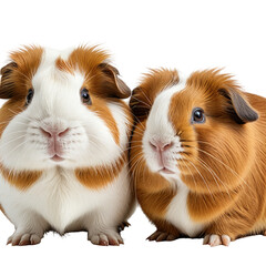 Two adorable guinea pigs, one brown/white, one brown, facing forward
