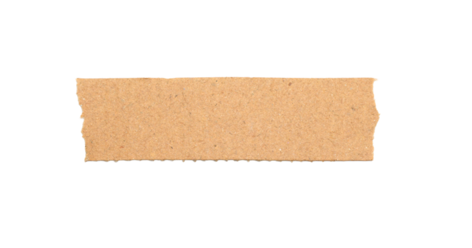 Torn kraft paper strip isolated on white background, rough textured brown cardboard piece for crafts, collage, scrapbooking, labeling, journaling