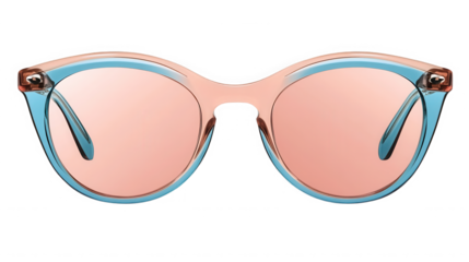 Stylish pink and blue sunglasses isolated on transparent background for summer days