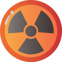 Radiation hazard symbol on a circular orange background with a gray gradient and a white highlight on a transparent backdrop