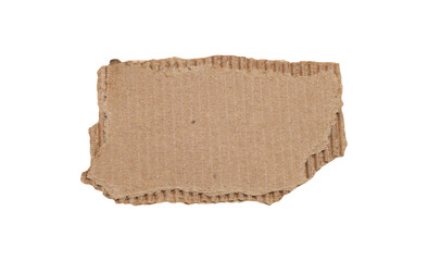 Torn corrugated cardboard piece isolated on a white background, ripped kraft brown paper texture for crafts,