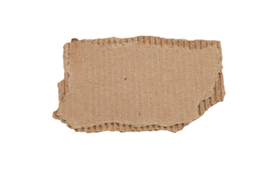 Torn corrugated cardboard piece isolated on a white background, ripped kraft brown paper texture for crafts,