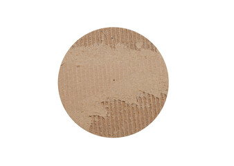 Round torn corrugated cardboard circle isolated on white background, textured kraft paper shape for crafts, labels, scrapbooking, packaging design, handmade projects