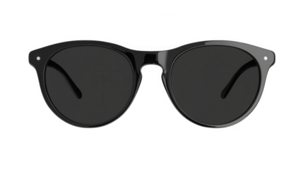 Sunglasses with black lenses isolated on transparent background, top view studio shot