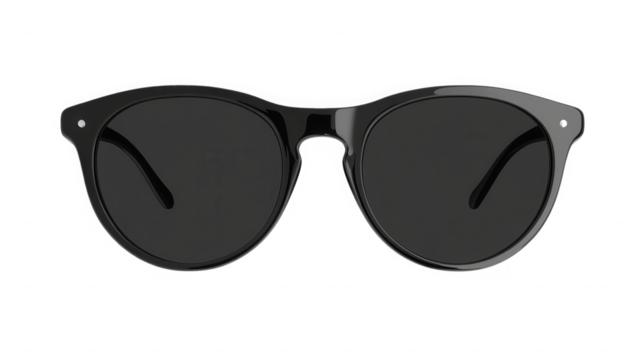 Sunglasses with black lenses isolated on transparent background, top view studio shot