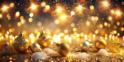 Gold and silver Christmas decoration with a star and snow on the ground