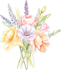 Watercolor floral bouquet, a delicate arrangement, transparent background, vector, illustration