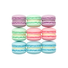 Obraz premium Pastel Macarons in Grid Pattern on Transparent View. Colorful Confections