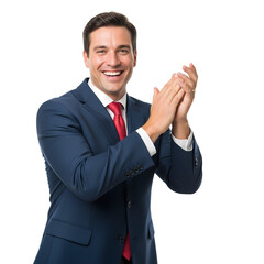 Confident businessman celebrating success with a big smile and clapping hands