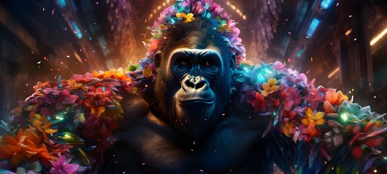 A demonic gorilla , a small creature made of glass that is sitting in the palm of your hand,generative AI - Powered by Adobe