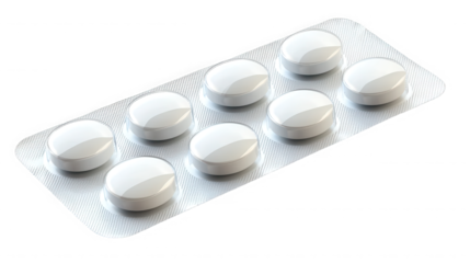 Blister pack with white pills isolated on transparent background
