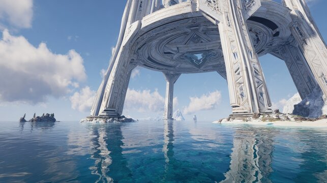 Pixelated Tower Structure On A Beach