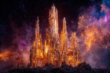 Golden Futuristic City In Space