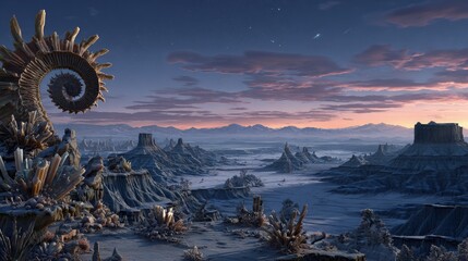 Pixelated Winter Desert Sunrise Landscape