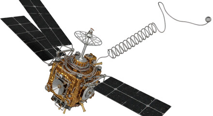 Space Satellite with Solar Panels and Antenna.