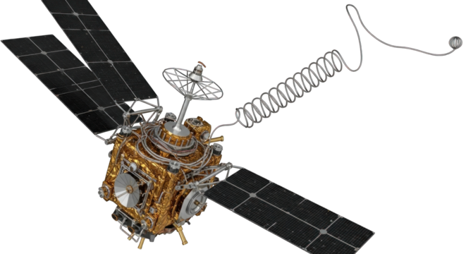 Space Satellite with Solar Panels and Antenna. - Powered by Adobe