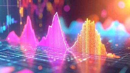 Futuristic Digital Data Visualization Displaying Abstract Wavelike Graphs and Charts with Vibrant Neon Glow, Representing Advanced Analytics and Technological Innovation - Powered by Adobe