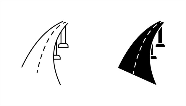 Curved Road and Bridge Overpass Line Art icon set. vector illustration, pictogram isolated on white background. color editable