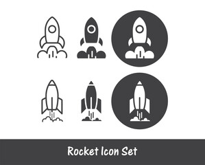 Rocket icon set with line, bold style